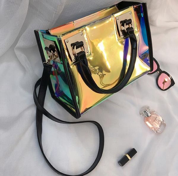 

designer transparent hologram handbags ladies new fashion laser crossbody handbag pvc female big tote girl clear purses laser bag/7