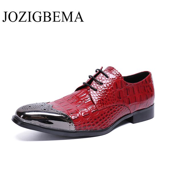 

men lace-up dress shoes wedding shoes crocodile leather fashion round toe oxford party prom, Black