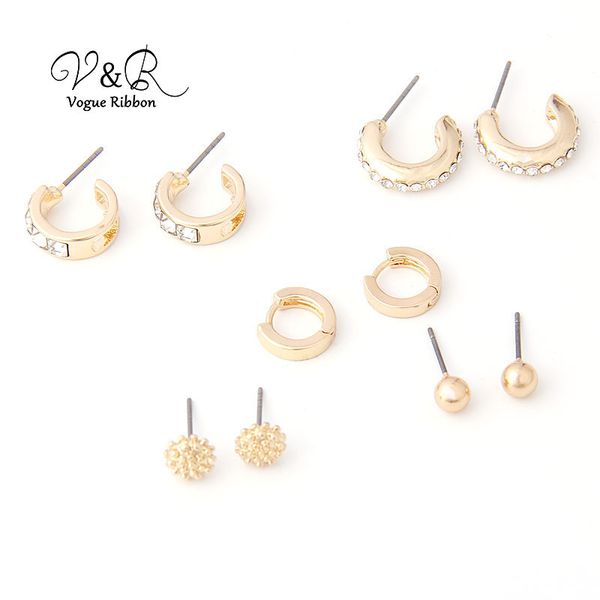 

assorted multiple sized cute small stud earring set of 5 pairs, simple stud earrings sets, gold filled earring, european fashion, Golden;silver
