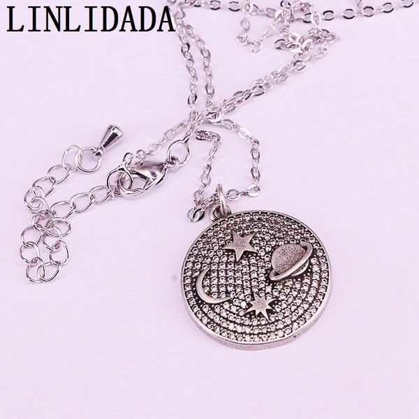 

5pcs fashion vintage dark silver clear cz crystal zirconia star moon round pendant elegant necklace jewelry