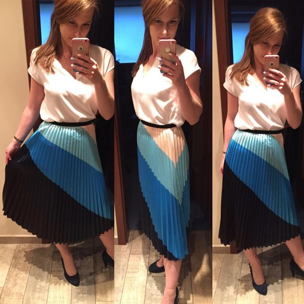 

womens pleated skirt designer printed a-line dress fashion solid color dresses, Black