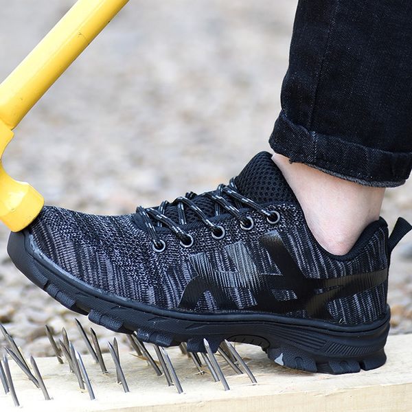 

nice work safety shoes men boots steel toe work boots anti-puncture safety men sneaker breathable indestructible shoes, Black