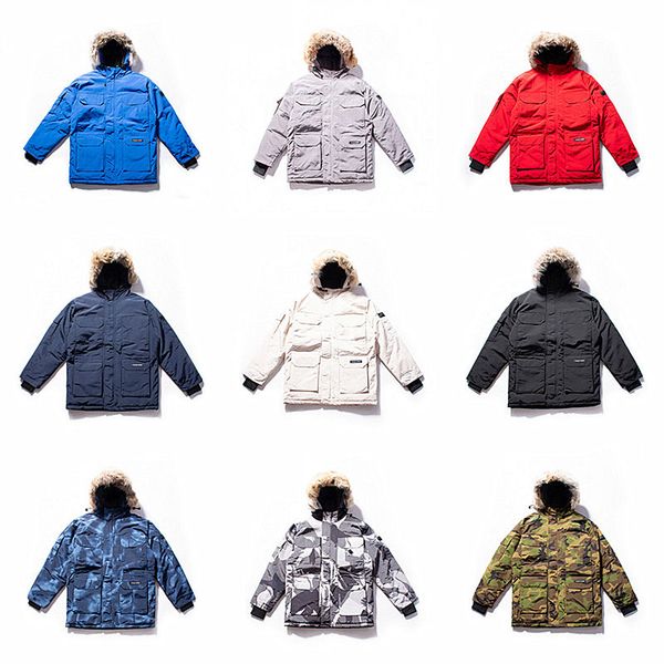 

2019 wolf fur down coat goose mens black goose jackets navy gray goose down hoodie men women winter jacket coat xs-2xl