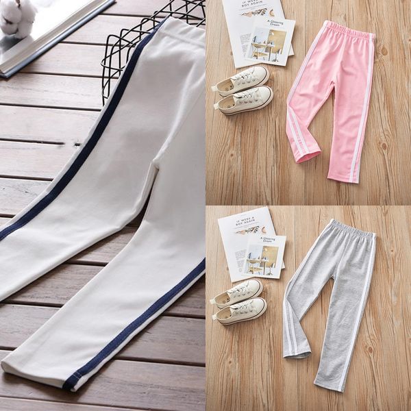 

2019 girls side stripe sports style versatile leggings children's baby tight casual pants casual pants 4049, Blue