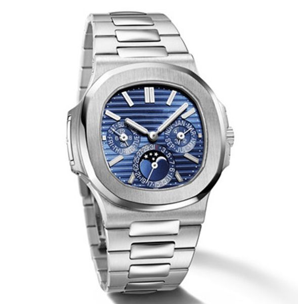 

Fa hion luxury de igner men 039 watch automatic mechanical blue dial nautilu moon pha e 316l teel bracelet military clock men men watc
