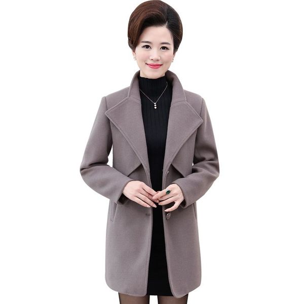 

middle age women fashion plus size winter wool blends coat female slim elegant single breasted lapel woolen warm outerwear o605, Black