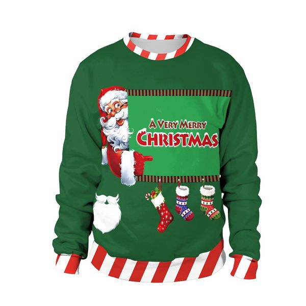 

19christmas harajuku sweatshirts men/women 3d print santa claus green sweat homme casual hip hop mens sweatshirt hoodie, Black