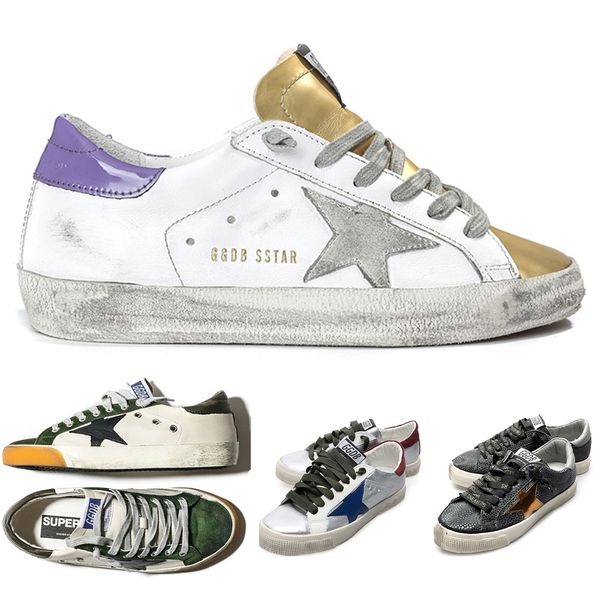 

Italy deluxe brand white purple golden de igner goo e neaker uper tar men and women port ca ual hoe leather cla ic do old dirty hoe