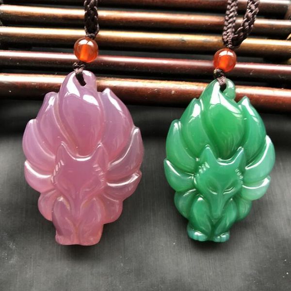 Natürlicher Chalcedon-Fuchs-Anhänger, neunschwänziger Fuchs, kleiner und exquisiter kleiner Jade-Anhänger, Paar, Männer und Frauen, Jade-Anhänger, Geschenk