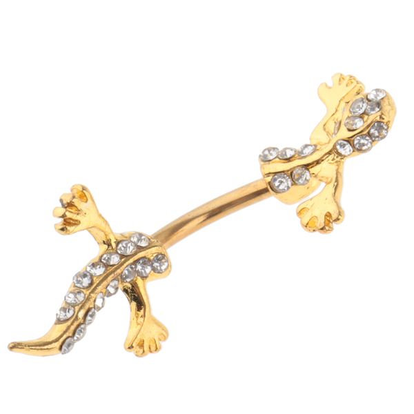 

stainless steel crystal zircon gecko animal dangle navel belly button ring, Slivery;golden