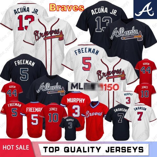 

13 ronald acuna jr. baseball jerseys atlanta 5 freddie an 10 chipper jones braves 150th anniversary 44 aaron 3 murphy stitched, Blue;black