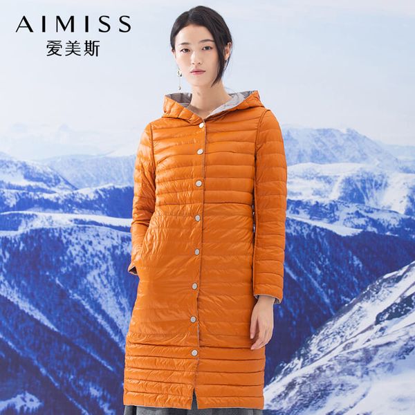 

aimiss brand new women winter down jacket full sleeves single breasted loose casual down coat hooded outwear clothes, Black