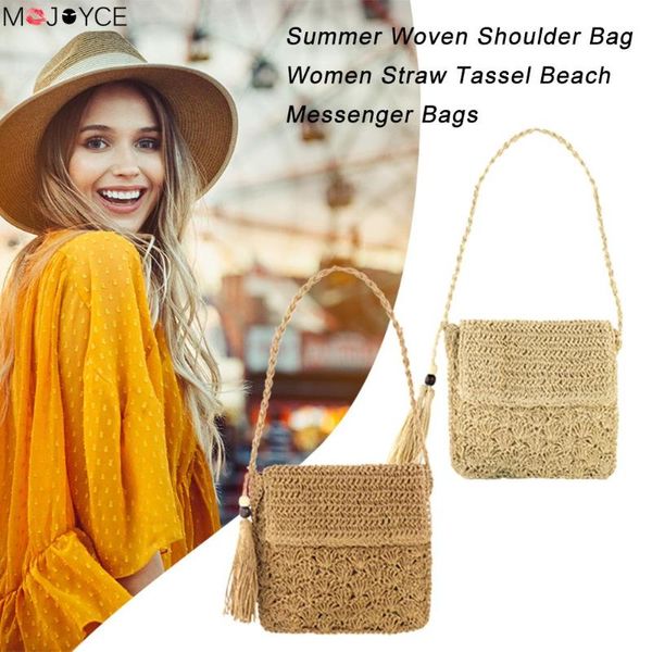 

summer woven crossbody shoulder bag women straw tassel beach messenger bags