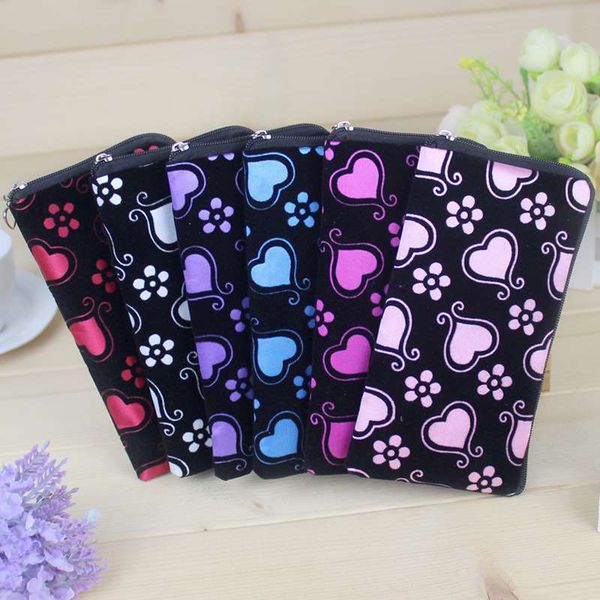 

women's flannel coin purse mini pouch change wallet heart pattern wristlet clutch promotional small purse gift wallet, Red;black