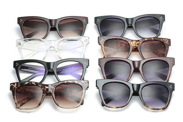 

three rivet women sunglasses big square frame sun glasses uv400 hand polish 8 colors wholesale glasses shop, White;black