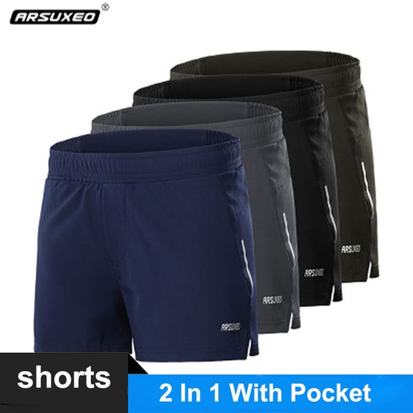 

arsuxeo 2 в 1 summer shorts men джим бег обучение беговая шорты quick dry открытый спорт run спортивная фитнес, Black;blue