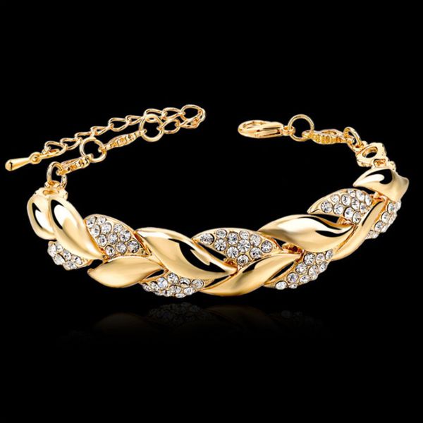 

fashion jewelry gold leaves small fresh bracelet for women, simple and small design with diamond pendant, Golden;silver