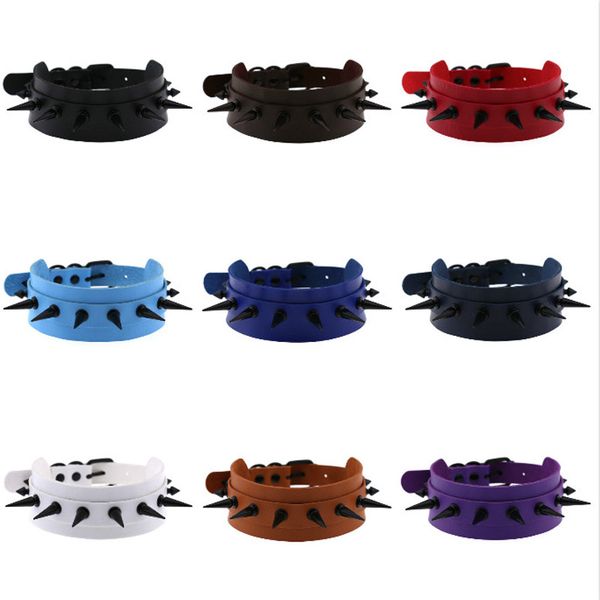 

big o-round punk rock gothic чокеры женщины мужчины кожа черный шип rivet stud воротник choker ожерелье harajuku заявление ювелирные изделия, Silver