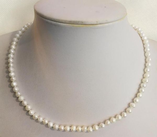 

5x6mm bright white real pearl necklace natural freshwater pearl woman jewelry 35cm 14'' 43cm 17, Golden;silver