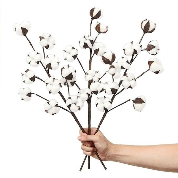 

3 pack 21 inch cotton stems farmhouse decoration floral picks - rustic style vase filler decoration flower