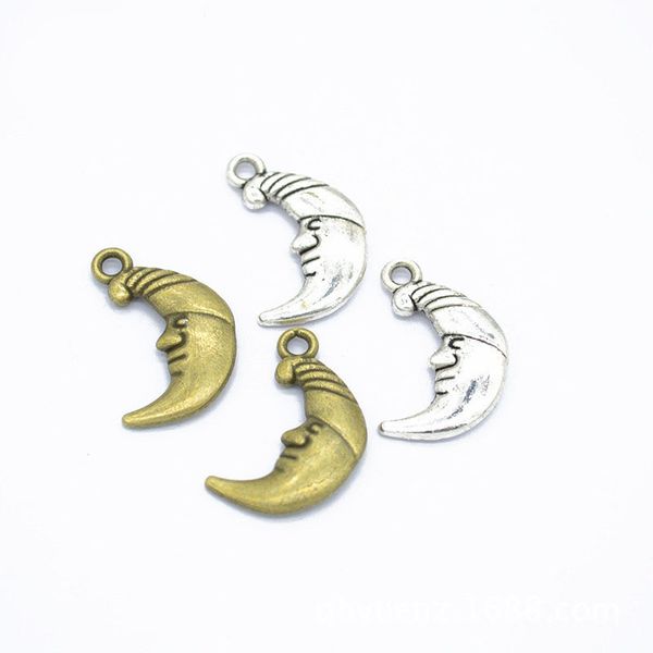 

bulk 200pcs moon face charms, face on the moon, crescent moon charms, antique bronze,antique silver 22*14mm, Bronze;silver