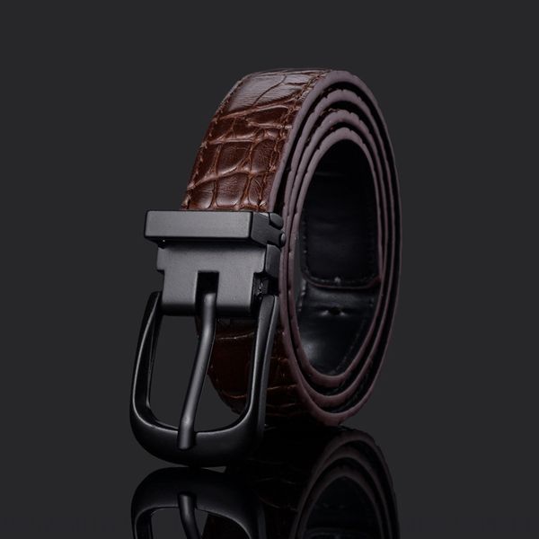 

crocodile and wo genuine leather buckle pin pin children's belt young men's casual men's belt, Black;brown