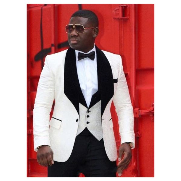 

new arrivals white groom tuxedos one button black shawl lapel groomsmen man suits men wedding suits (jacket+pants+vest+tie), Black;gray