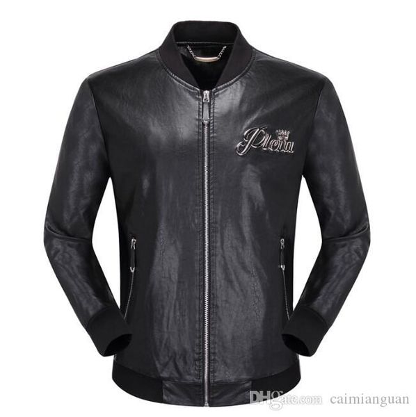 

высокое качество бренд мужской pu искусственная кожа куртки пальто череп головы верхняя одежда зима тонкий для человека молния доллар сша ди, Black