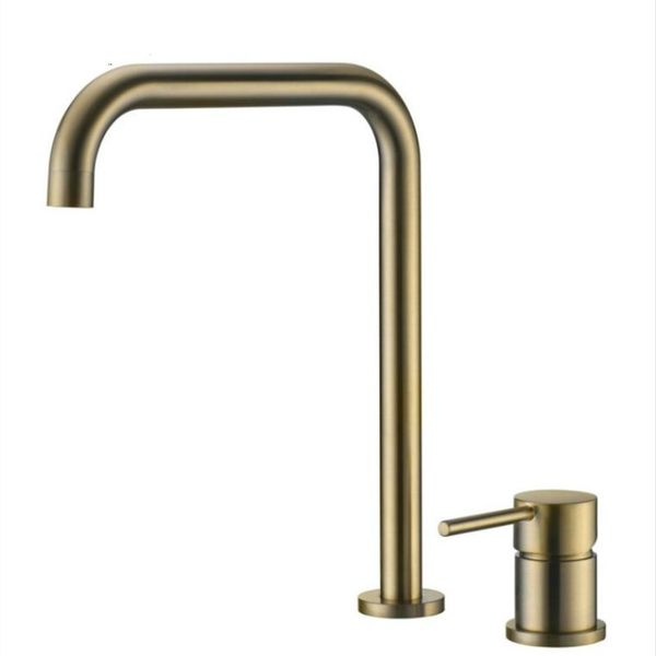 

латунь горячая и холодная ванная комната супер длинная труба два отверстия щетка золотой кран смеситель для ванной комнаты раковина кран 360