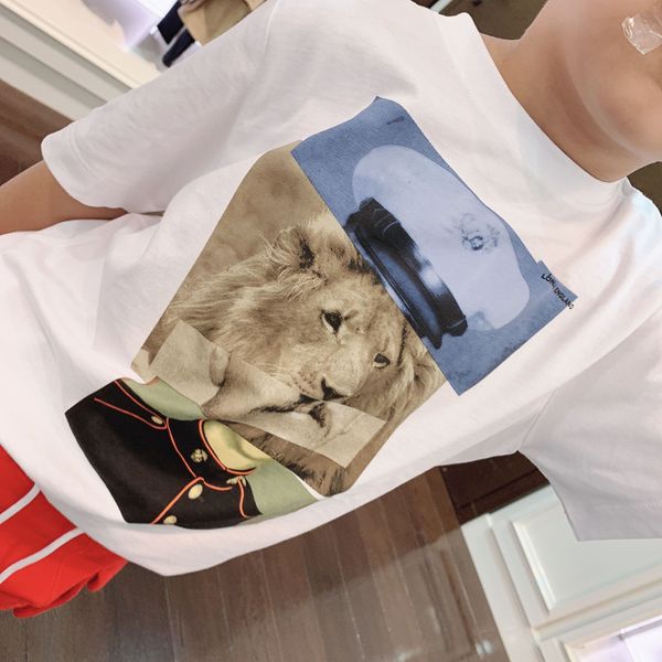

2020 new kids brand fashion tshirt lion print white tee for children cotton tshirt, Blue