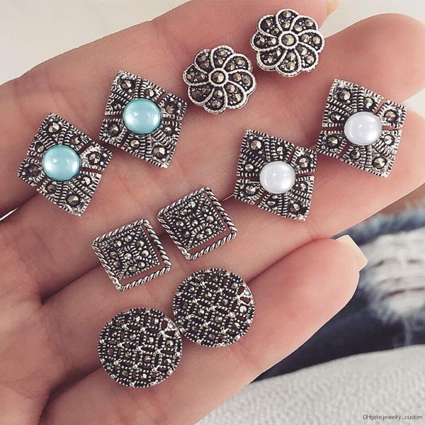 

Stud Earring Sets 5 Pair Big Geometric Statement Earrings For Women Indian Jewelry Vintage Carved Flower Boho Ear Bijoux