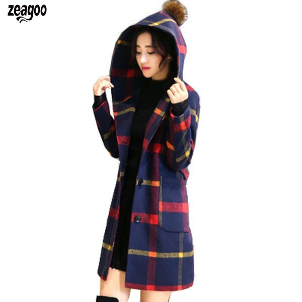 

new fashion women casual hooded long button, pocket above knee sleeve plaids button coat regular fit outwear, Black