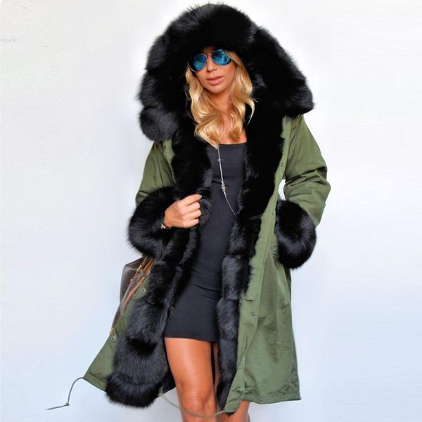 

Luxury women 2019 winter faux fur coat ca ual hooded parka ladie hoodie long jacket outwear chaqueta mujer, Black;brown