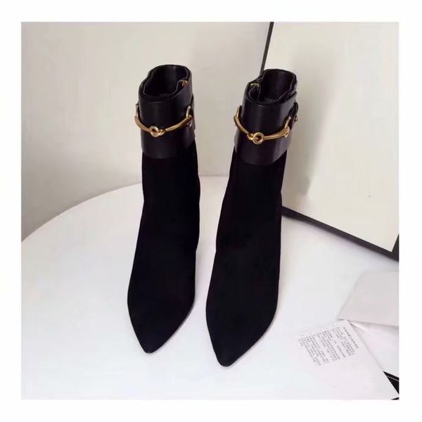 

womens half high heel 10cm pointed toes mid-calf booties ladies knight suede leather boots, Black