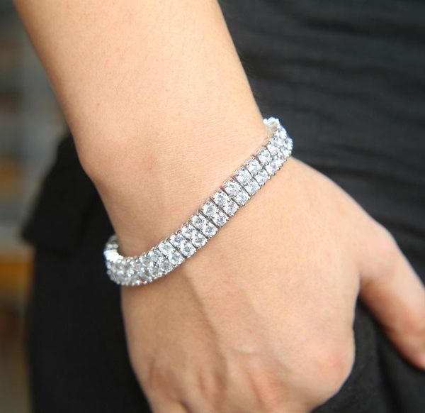 

2020 round cut mens tennis bracelet zirconia triple lock hiphop jewelry cubic luxury crystal cz men fashion charm bracelets, Golden;silver