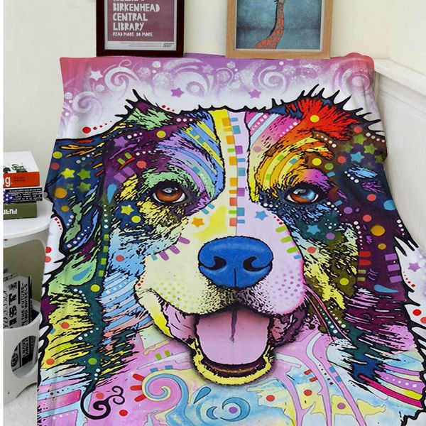 

blanket comfort warmth soft plush easy care machine wash colorful australian shepherd sofa bed throw kid warm blanket