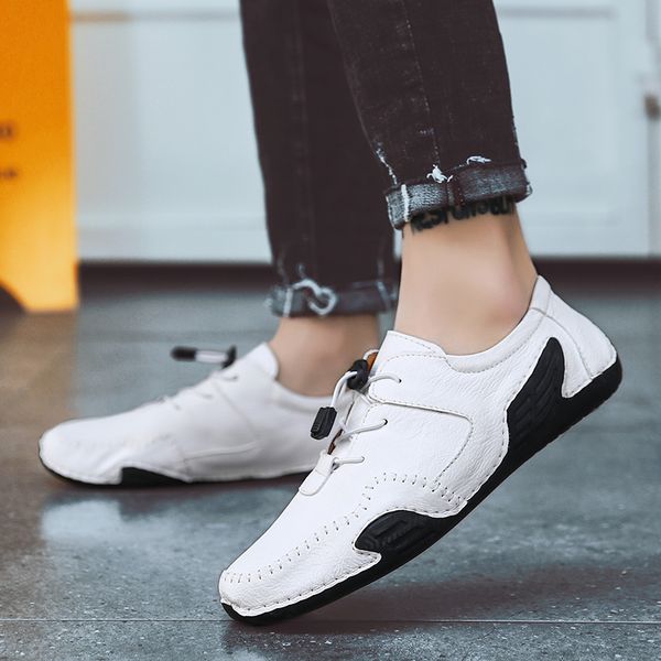 

retro men shoes fashion lace up casual tooling shoes men genuine leather skin-friendly fold-resistant cow leather, Black