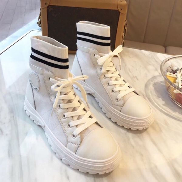 

casual shoes designer shoes chaussures fashion new tidal alphabet pattern genuine leather weave sock tube design women socks shoes, Black