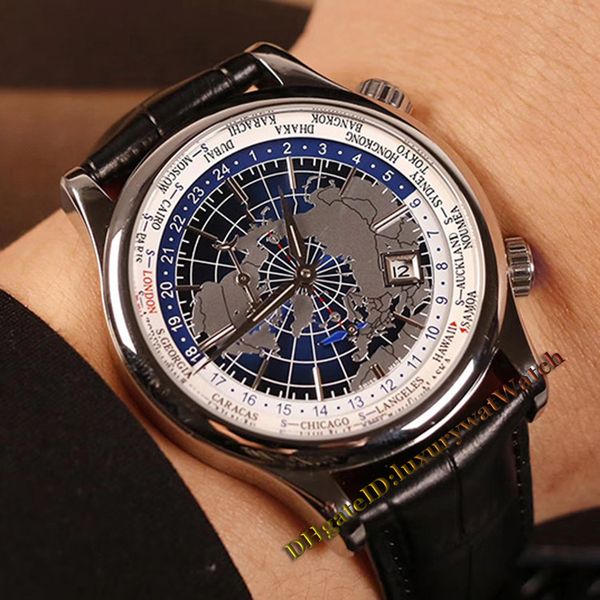 

Geophy ic univer al time 8108420 northern hemi phere map gray date dial miyota automatic men watch ilver ca e leather trap gent watche, Slivery;brown