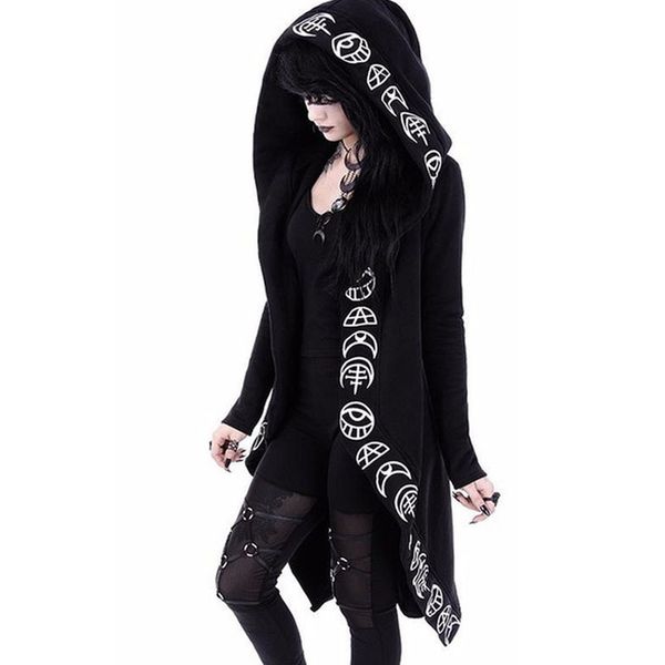 

женская одежда женская толстовка 5xl дамы punk moon отпечатано с длинным рукавом толстовки женщины плюс размер хэллоуин платье hoodie осень, Black