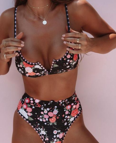 

bikinis set high waist snake print belt adjustment v-neck leopard pattern steel bracket gathering three dimensional flowers yakuda wholesale