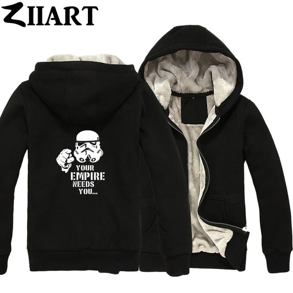 

your empire needs you trooper clone couple clothes boys man male full zip autumn winter plus velvet parkas ziiart, Black
