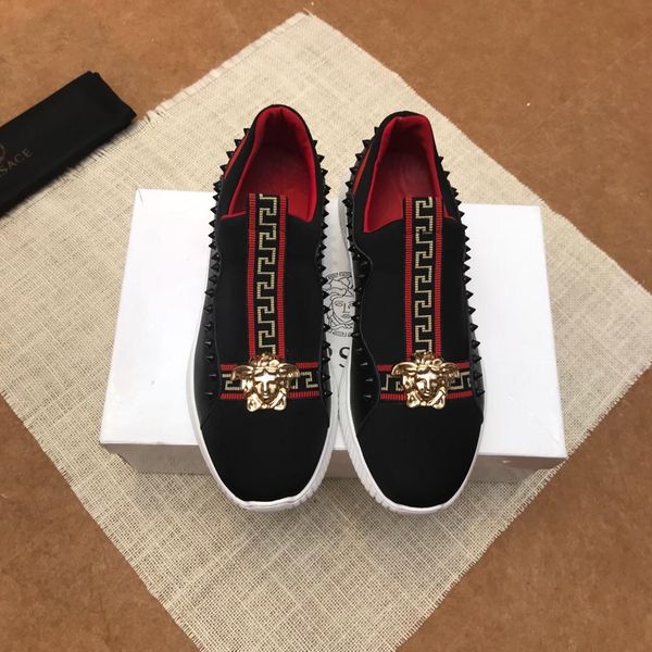 

new style luxury men's casual sports shoes fashion brand men's shoes three platform classic medusa pattern decoration strapless sl, Black