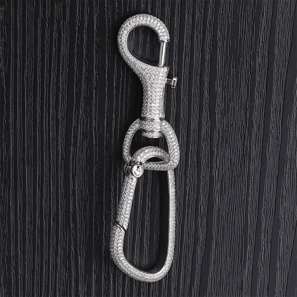 

новый пользовательский iced out карабин брелок для мужчин золото серебро цвет hip hop charm jewelry solid copper с cz keychain подарки, Slivery;golden