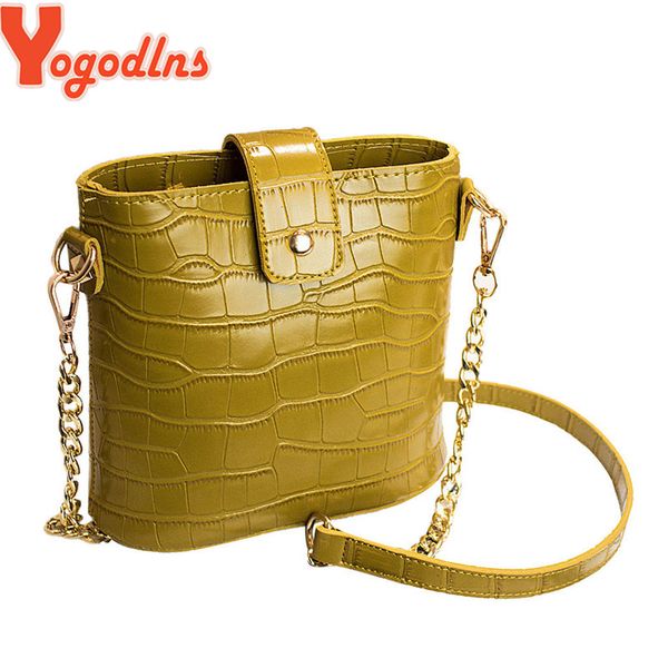 

yogodlns women crocodile pattern bucket shoulder handbag chain hasp messenger bags summer tote crossbody bags for women bolsa
