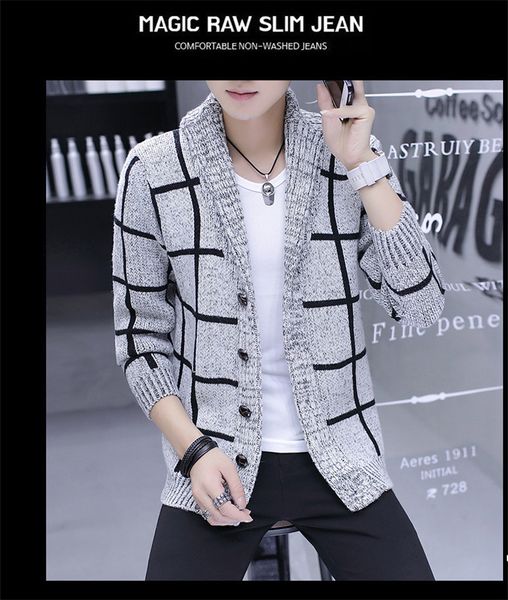 

mens autumn plaid designer spring breasted sweater fashion homme sweater knitwear teenager single pattern jacket cardigan bpfxm, Black