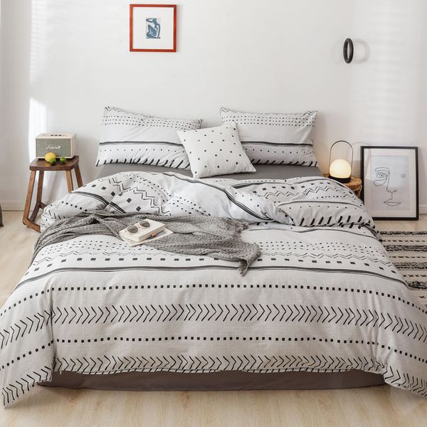 

bohemian brief style pure cotton bed set duvet cover flat fitted bed sheet pillowcases sanskrit waves point leopard pink