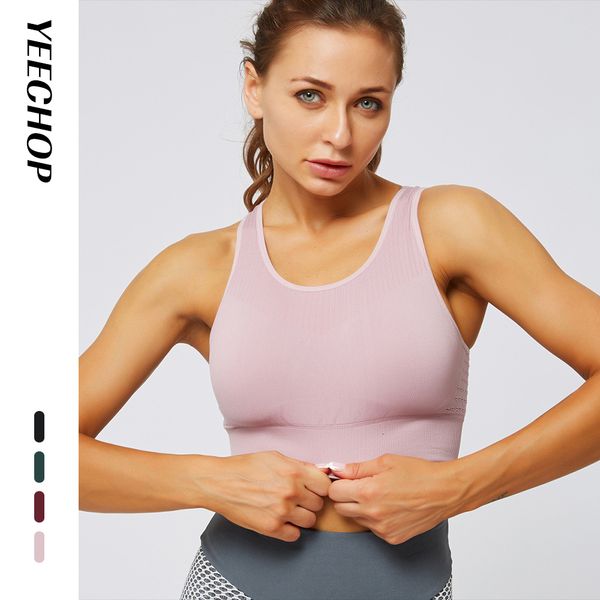 

yeechop seamless sports bra active wear women mesh crop paddeds gym yoga bras high impact push up fitness pink energy, White;black