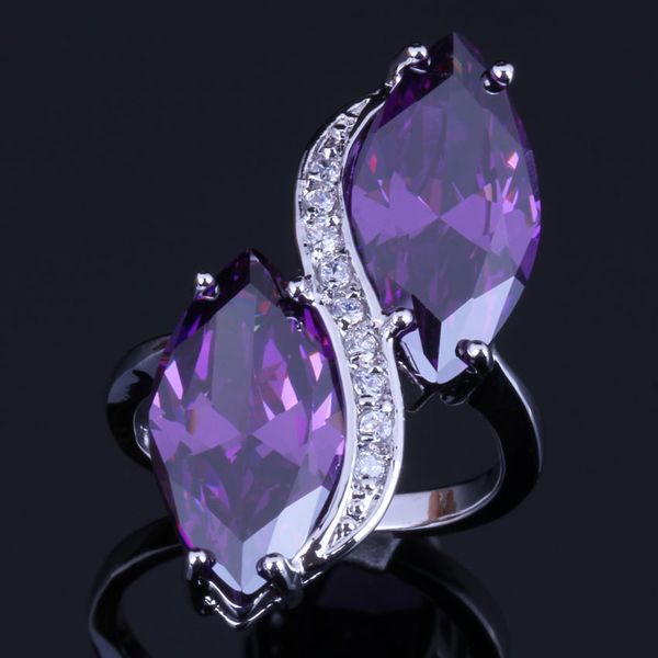 

dazzling purple cubic zirconia white cz 925 sterling silver ring for women v0513, Golden;silver
