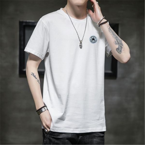 

designer summer men half sleeve tshirt male casual solid color korean round neck tees clothing loose bottoming short sleeve shirt, White;black